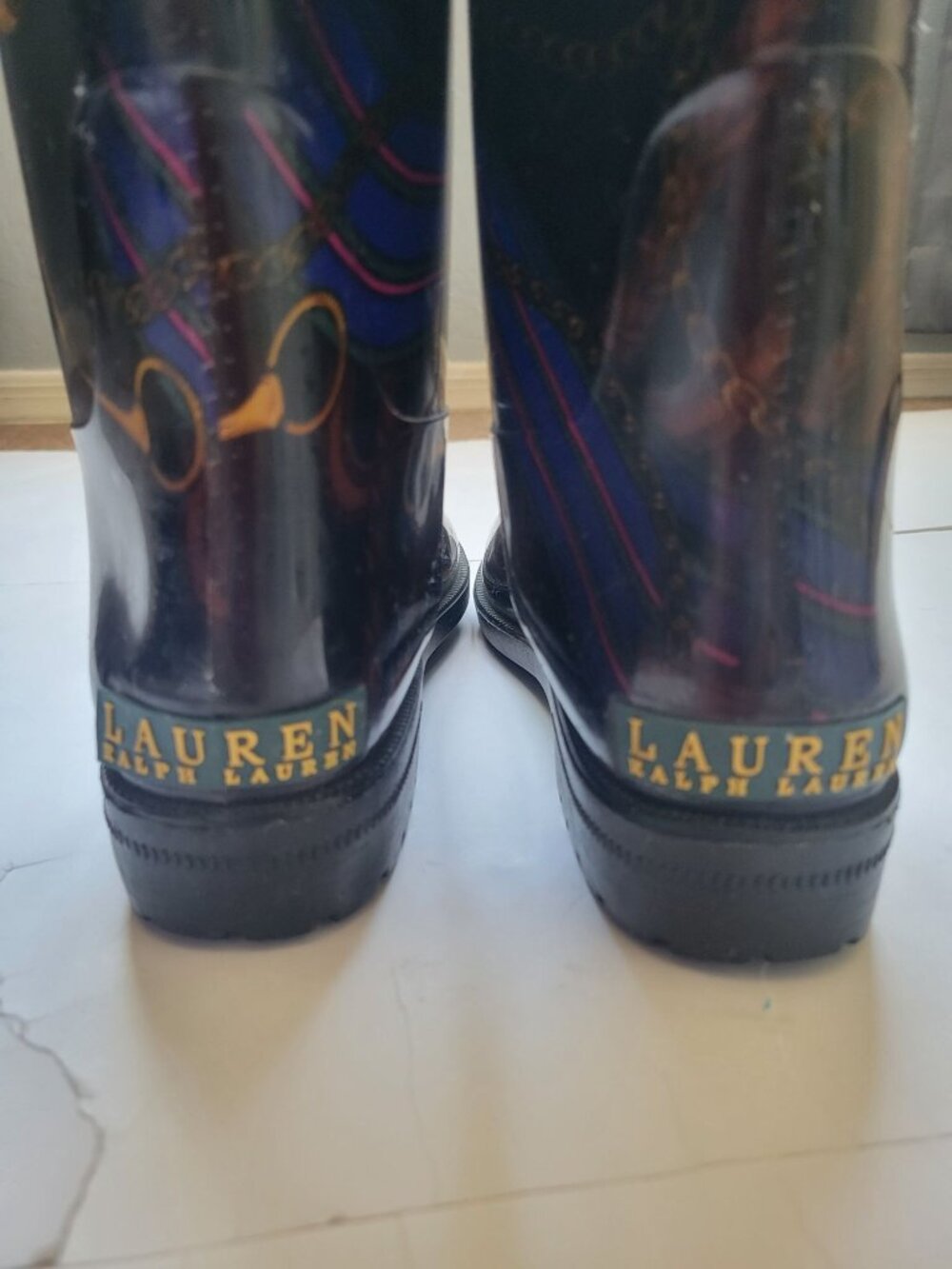 Lauren Ralph Lauren Rossalyn II rain boots black equestrian belt gold rope 8 - Picture 9 of 11